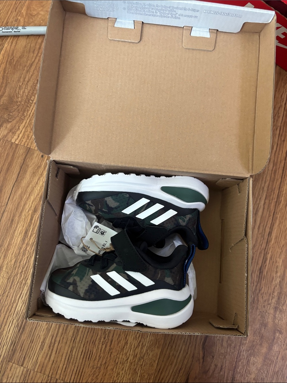adidas Kids Camouflage Sneakers in Green, Black & White